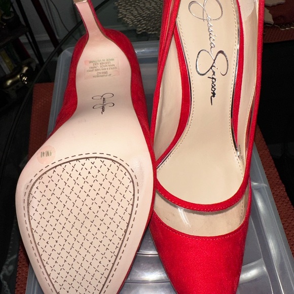Jessica Simpson 3 1/2 inch Red Suede Heeled Pumps - Picture 4 of 7